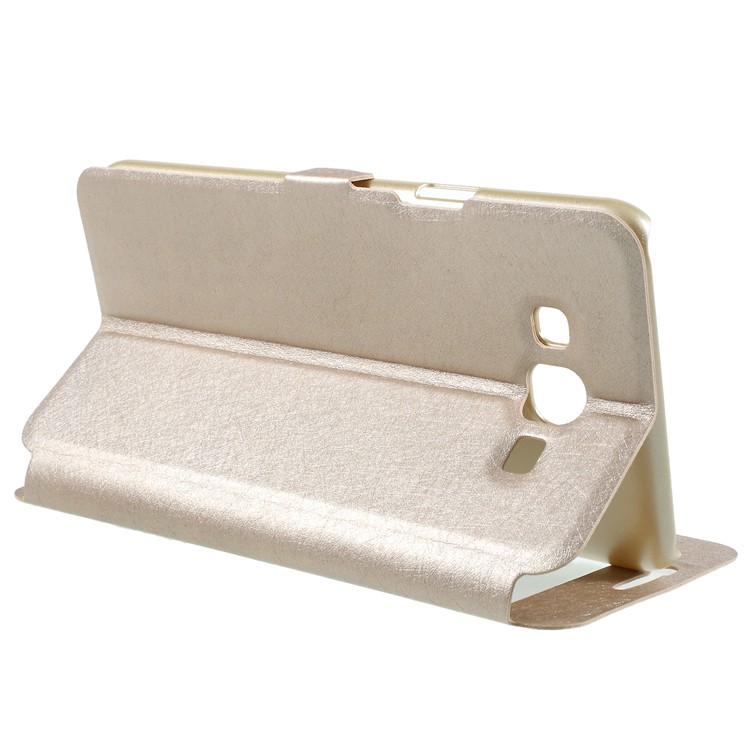 Silk Texture Dual View Window Leather Phone Case for Samsung Galaxy J7 Nxt - Gold-5