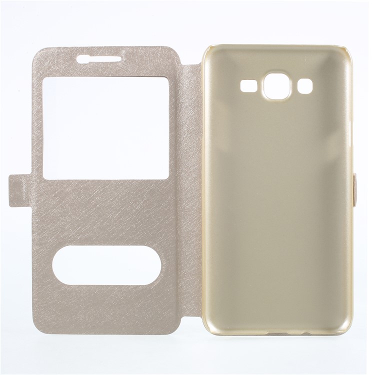 Silk Texture Dual View Window Leather Phone Case for Samsung Galaxy J7 Nxt - Gold-6