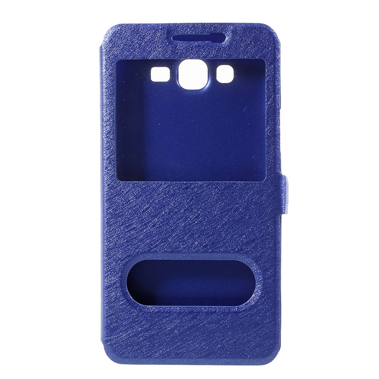 Silk Texture Dual View Window Leather Mobile Casing for Samsung Galaxy J7 Nxt - Blue-1