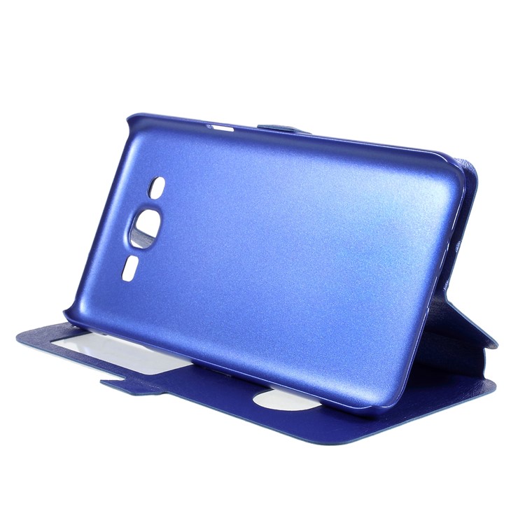 Silk Texture Dual View Window Leather Mobile Casing for Samsung Galaxy J7 Nxt - Blue-2