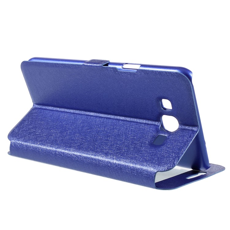 Silk Texture Dual View Window Leather Mobile Casing for Samsung Galaxy J7 Nxt - Blue-3