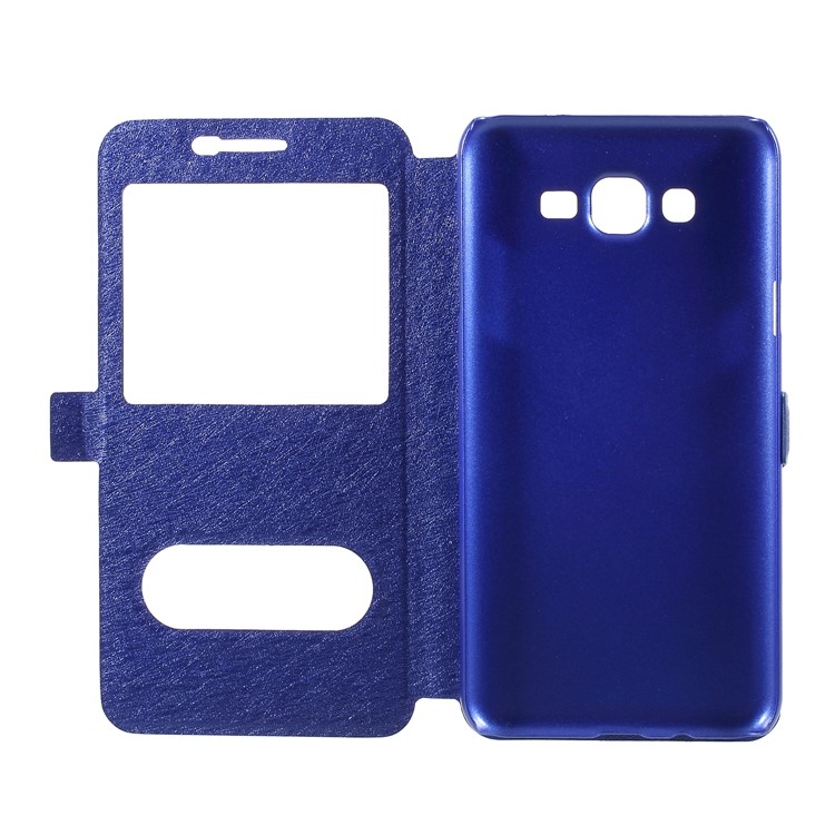 Silk Texture Dual View Window Leather Mobile Casing for Samsung Galaxy J7 Nxt - Blue-4
