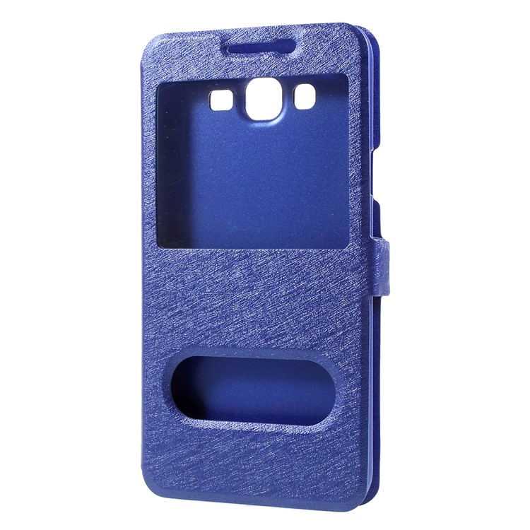 Silk Texture Dual View Window Leather Mobile Casing for Samsung Galaxy J7 Nxt - Blue-5