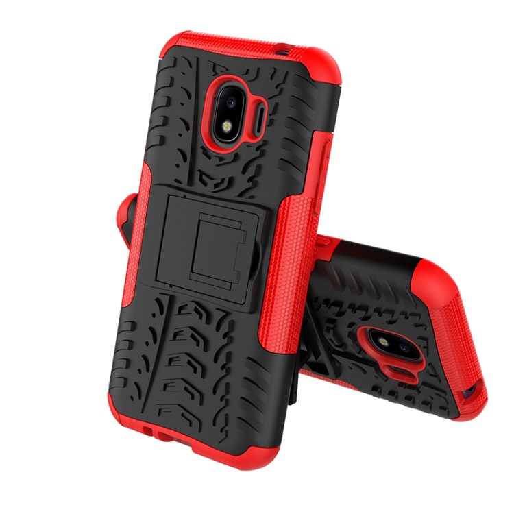 Tyre Pattern PC + TPU Hybrid Shell with Kickstand for Samsung Galaxy J2 Pro 2018 - Red-2