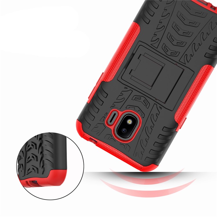 Tyre Pattern PC + TPU Hybrid Shell with Kickstand for Samsung Galaxy J2 Pro 2018 - Red-3