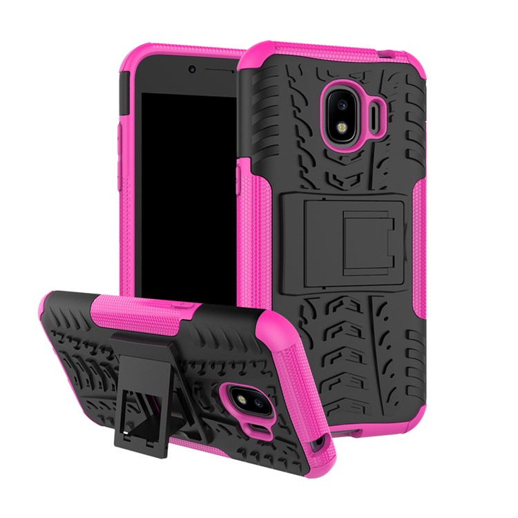 Tyre Pattern Kickstand PC + TPU Combo Phone Case for Samsung Galaxy J2 Pro 2018 - Rose-1
