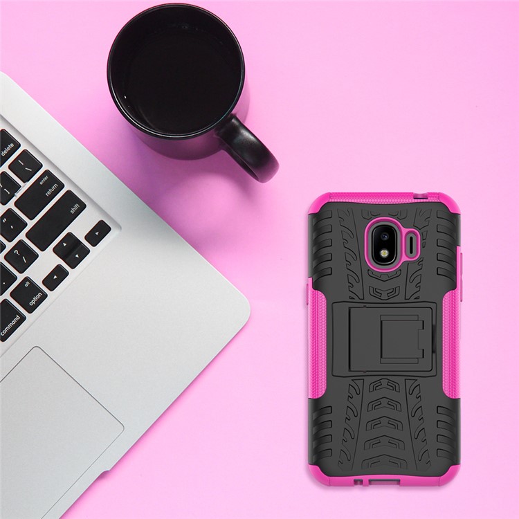 Tyre Pattern Kickstand PC + TPU Combo Phone Case for Samsung Galaxy J2 Pro 2018 - Rose-3