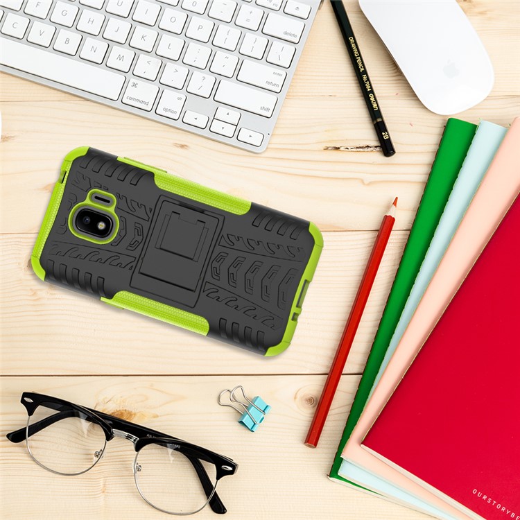 Tyre Pattern Kickstand PC + TPU Combo Phone Shell for Samsung Galaxy J2 Pro 2018 - Green-3
