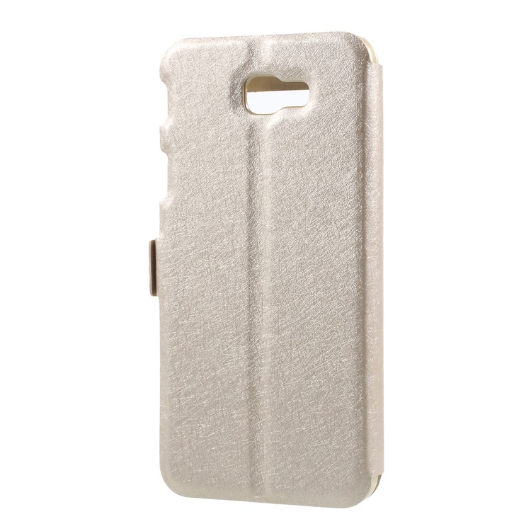 Silk Texture Dual Window Stand Leather Cell Phone Cover for Samsung Galaxy On5 Pro (2018) - Gold-2