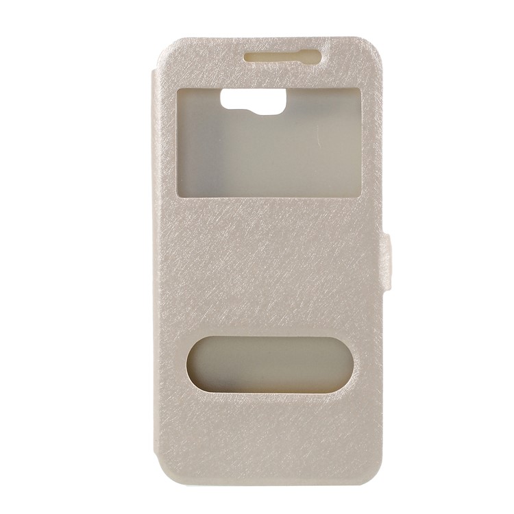 Silk Texture Dual Window Stand Leather Cell Phone Cover for Samsung Galaxy On5 Pro (2018) - Gold-3