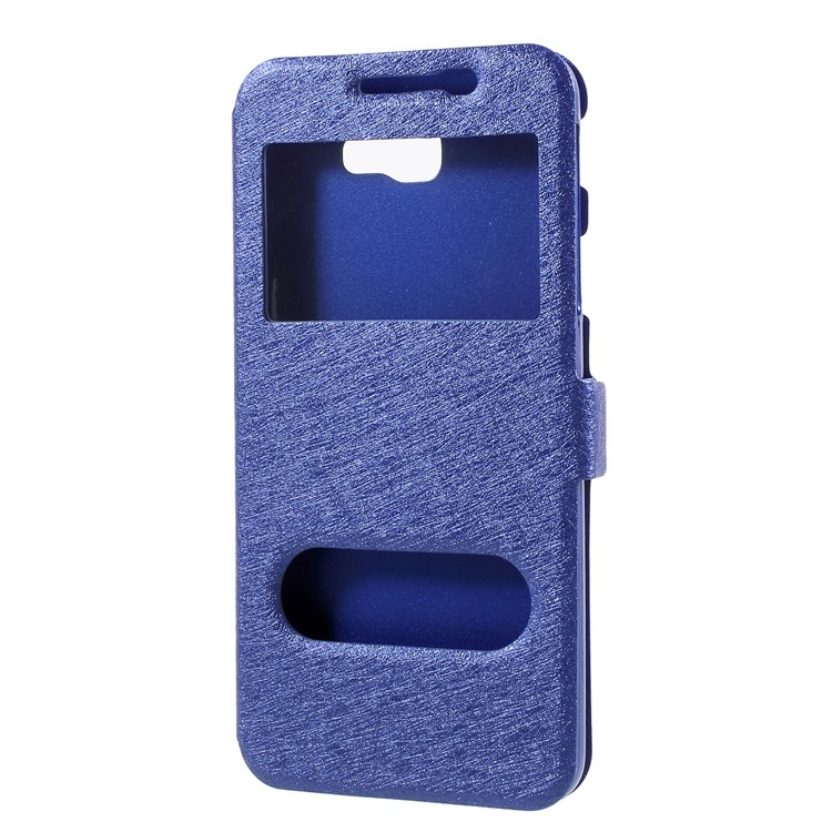 Silk Texture Dual Window Stand Leather Protective Case for Samsung Galaxy On5 Pro (2018) - Blue-1