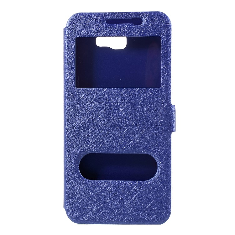 Silk Texture Dual Window Stand Leather Protective Case for Samsung Galaxy On5 Pro (2018) - Blue-3