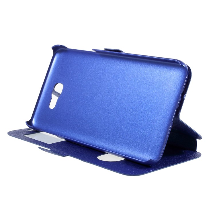 Silk Texture Dual Window Stand Leather Protective Case for Samsung Galaxy On5 Pro (2018) - Blue-4