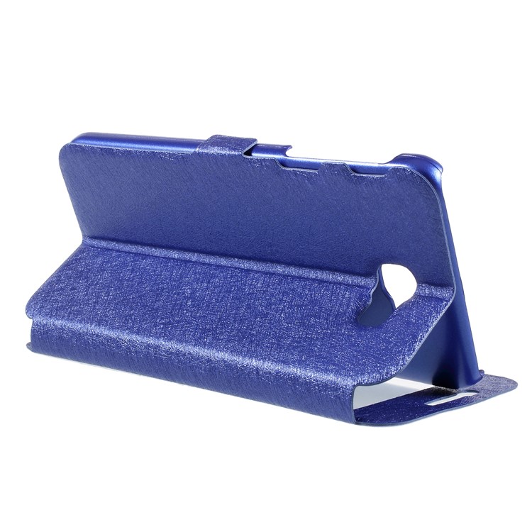 Silk Texture Dual Window Stand Leather Protective Case for Samsung Galaxy On5 Pro (2018) - Blue-5