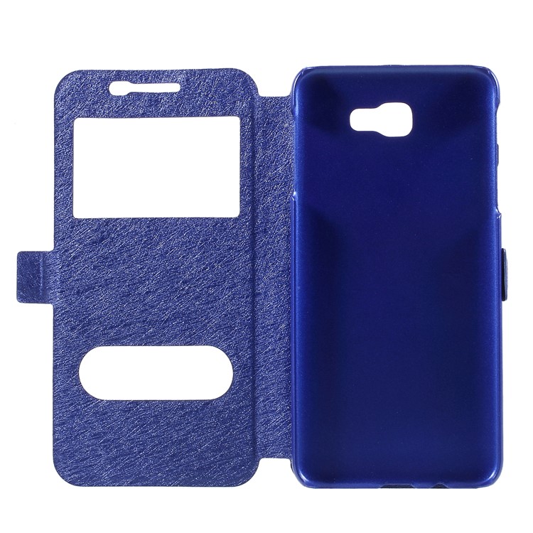 Silk Texture Dual Window Stand Leather Protective Case for Samsung Galaxy On5 Pro (2018) - Blue-6