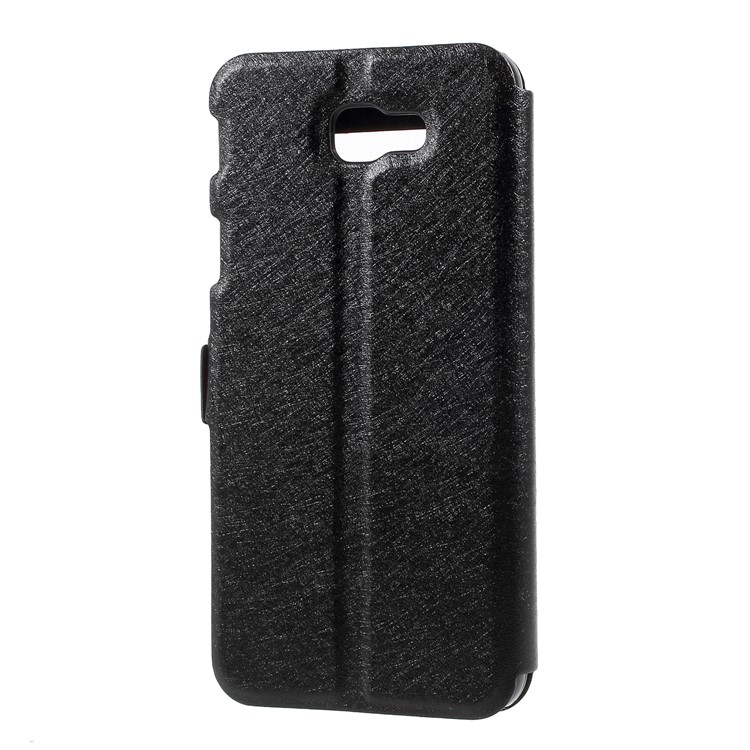 Silk Texture Dual Window PU Leather Case with Stand for Samsung Galaxy On7 Pro (2018) - Black-2