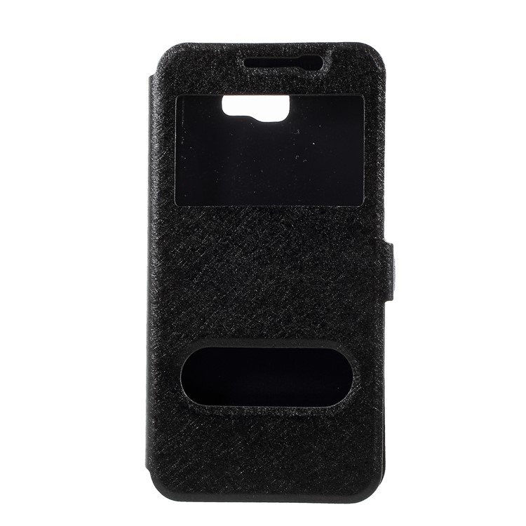 Silk Texture Dual Window PU Leather Case with Stand for Samsung Galaxy On7 Pro (2018) - Black-3