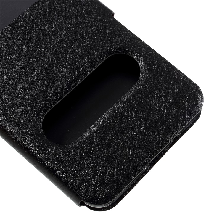 Silk Texture Dual Window PU Leather Case with Stand for Samsung Galaxy On7 Pro (2018) - Black-4
