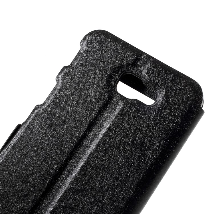 Silk Texture Dual Window PU Leather Case with Stand for Samsung Galaxy On7 Pro (2018) - Black-5