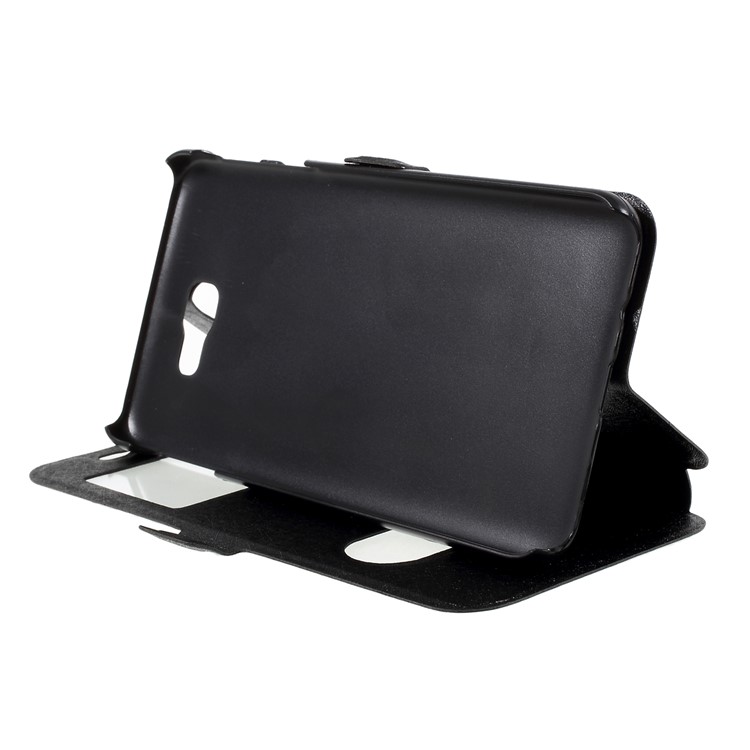 Silk Texture Dual Window PU Leather Case with Stand for Samsung Galaxy On7 Pro (2018) - Black-6