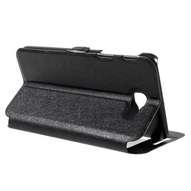 Silk Texture Dual Window PU Leather Case with Stand for Samsung Galaxy On7 Pro (2018) - Black-7