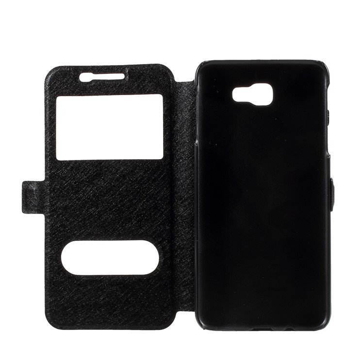 Silk Texture Dual Window PU Leather Case with Stand for Samsung Galaxy On7 Pro (2018) - Black-8