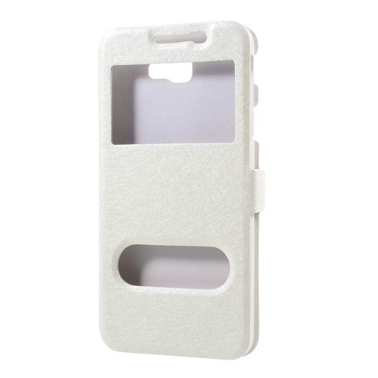 Silk Texture Dual Window PU Leather Stand Cover for Samsung Galaxy On7 Pro (2018) - White-1