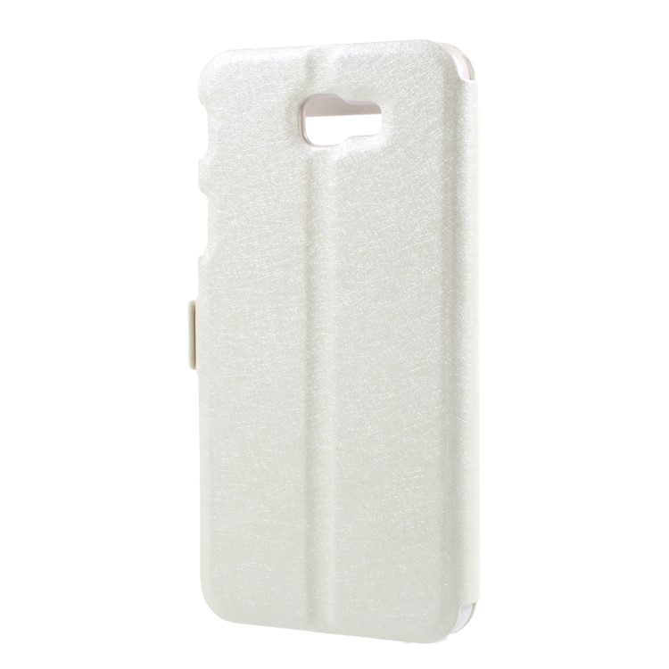 Silk Texture Dual Window PU Leather Stand Cover for Samsung Galaxy On7 Pro (2018) - White-2