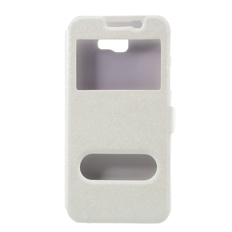 Silk Texture Dual Window PU Leather Stand Cover for Samsung Galaxy On7 Pro (2018) - White-3