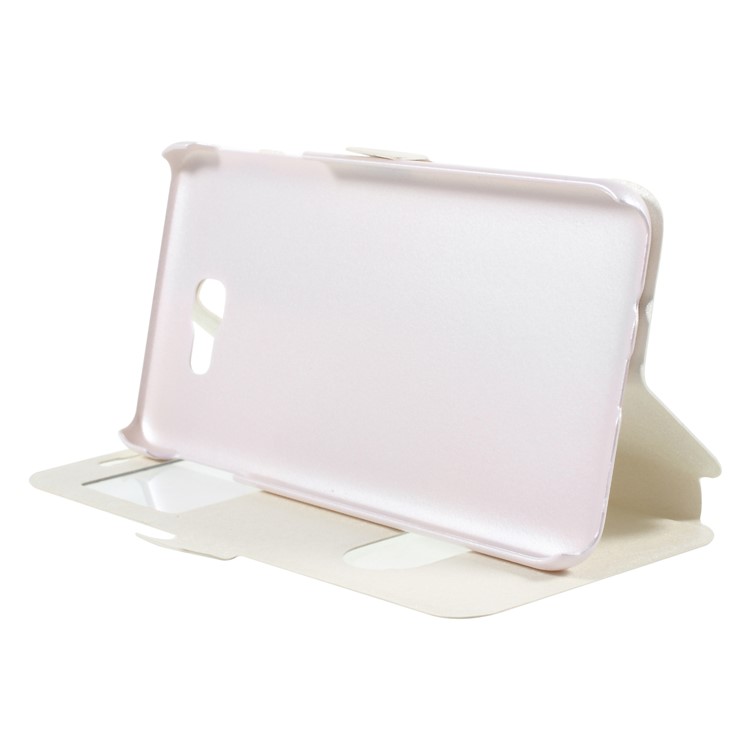 Silk Texture Dual Window PU Leather Stand Cover for Samsung Galaxy On7 Pro (2018) - White-4