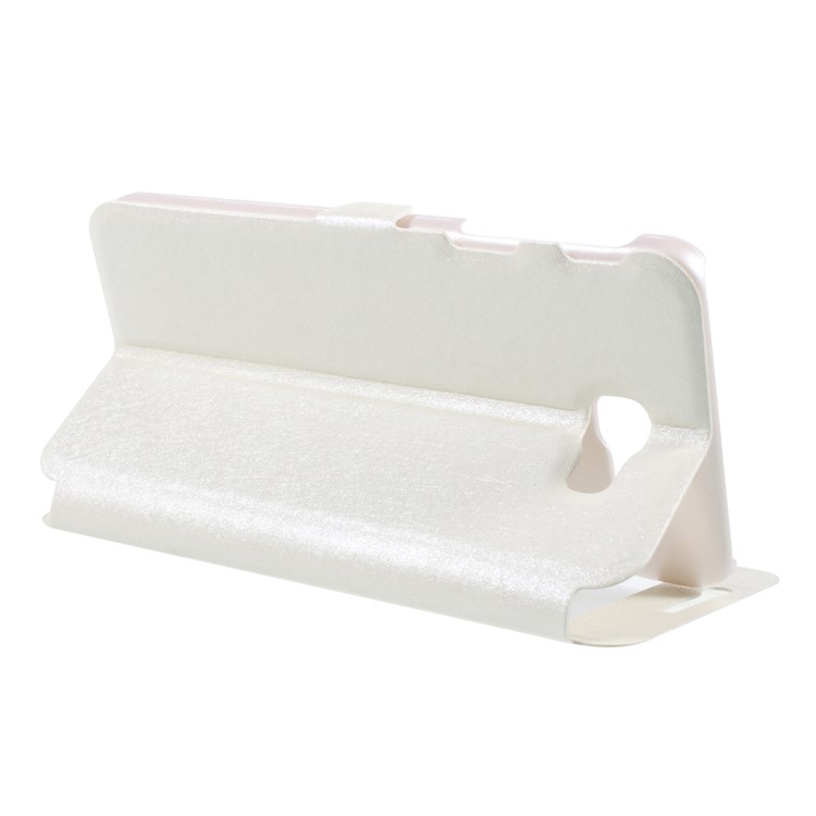 Silk Texture Dual Window PU Leather Stand Cover for Samsung Galaxy On7 Pro (2018) - White-5
