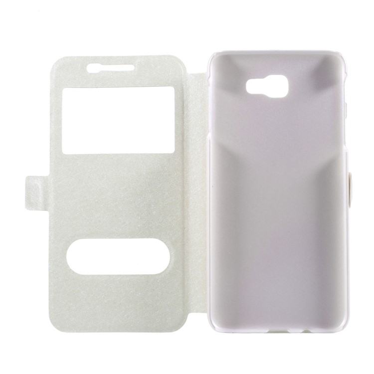 Silk Texture Dual Window PU Leather Stand Cover for Samsung Galaxy On7 Pro (2018) - White-6