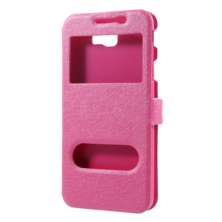 Silk Texture Dual Window PU Leather Shell with Stand for Samsung Galaxy On7 Pro (2018) - Rose-1
