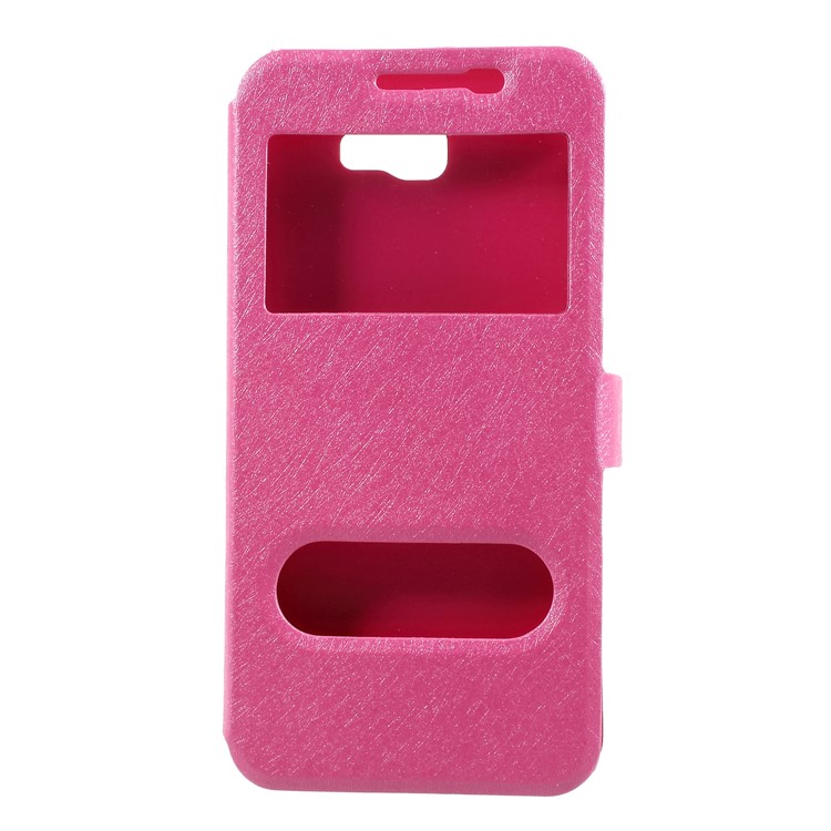 Silk Texture Dual Window PU Leather Shell with Stand for Samsung Galaxy On7 Pro (2018) - Rose-3