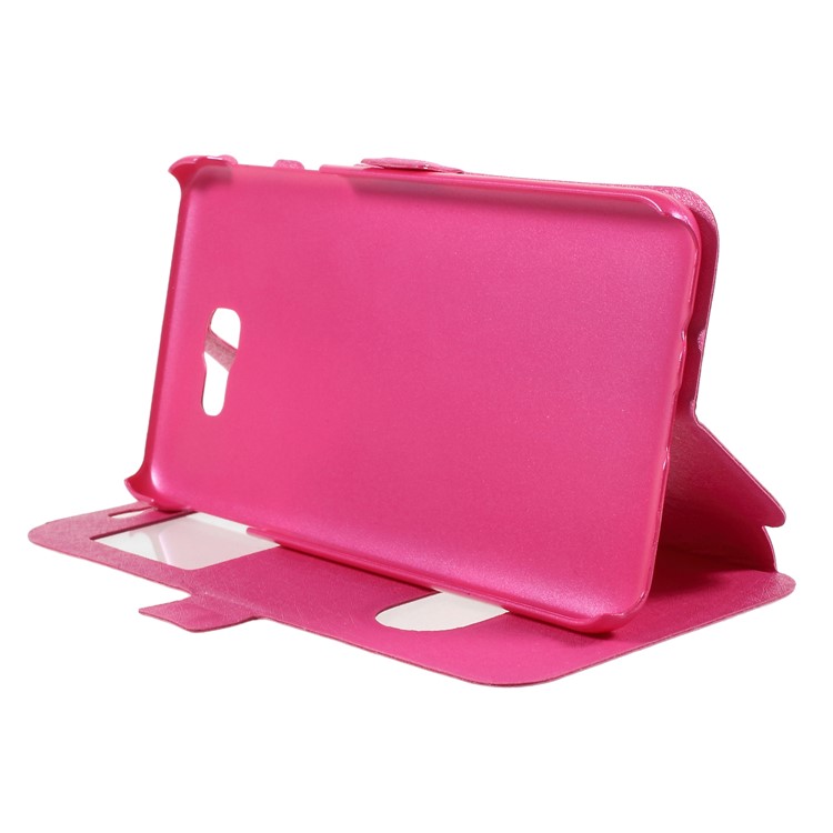 Silk Texture Dual Window PU Leather Shell with Stand for Samsung Galaxy On7 Pro (2018) - Rose-4