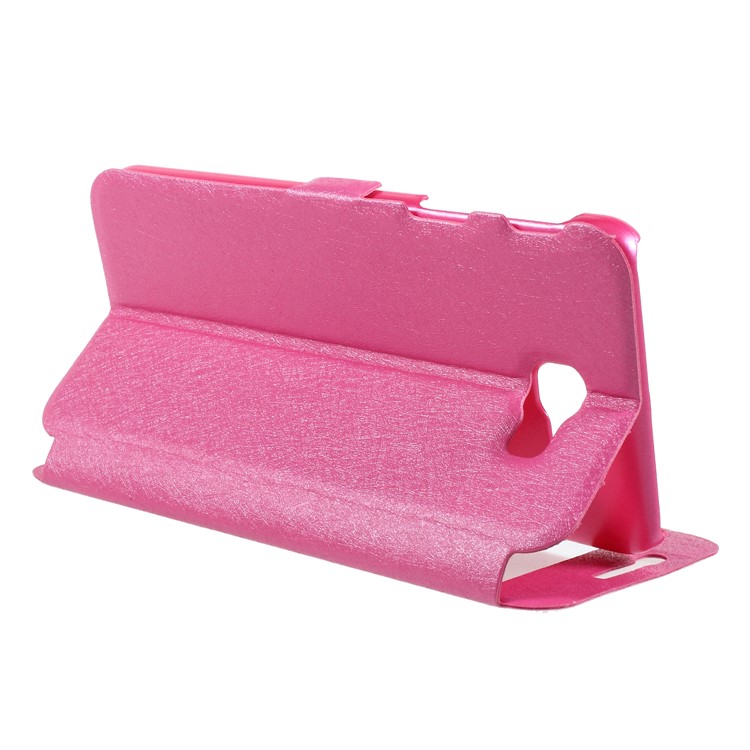 Silk Texture Dual Window PU Leather Shell with Stand for Samsung Galaxy On7 Pro (2018) - Rose-5