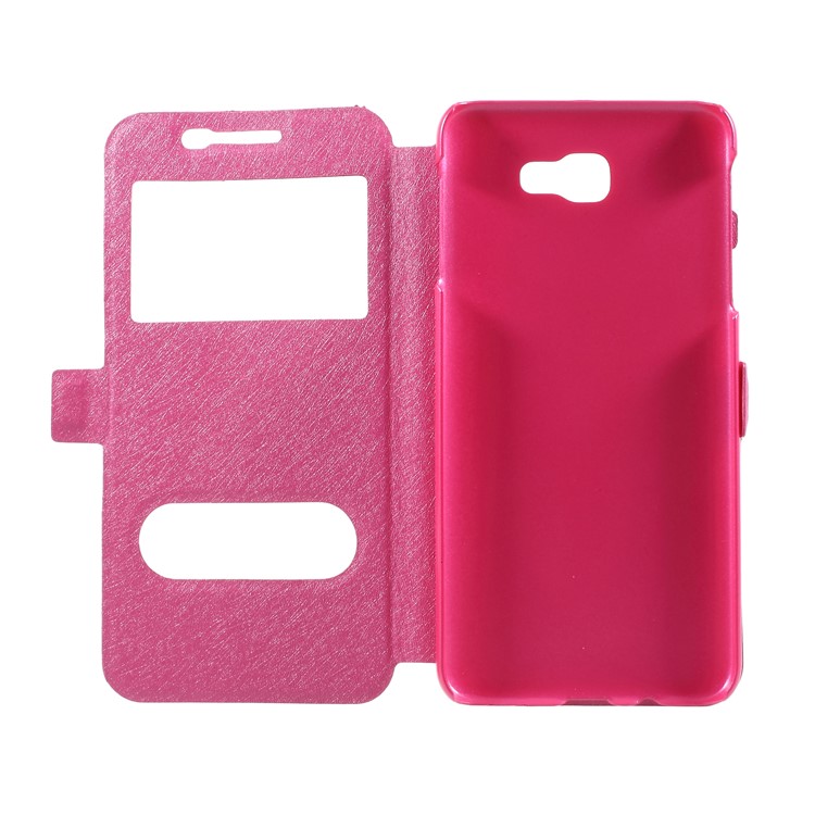 Silk Texture Dual Window PU Leather Shell with Stand for Samsung Galaxy On7 Pro (2018) - Rose-6