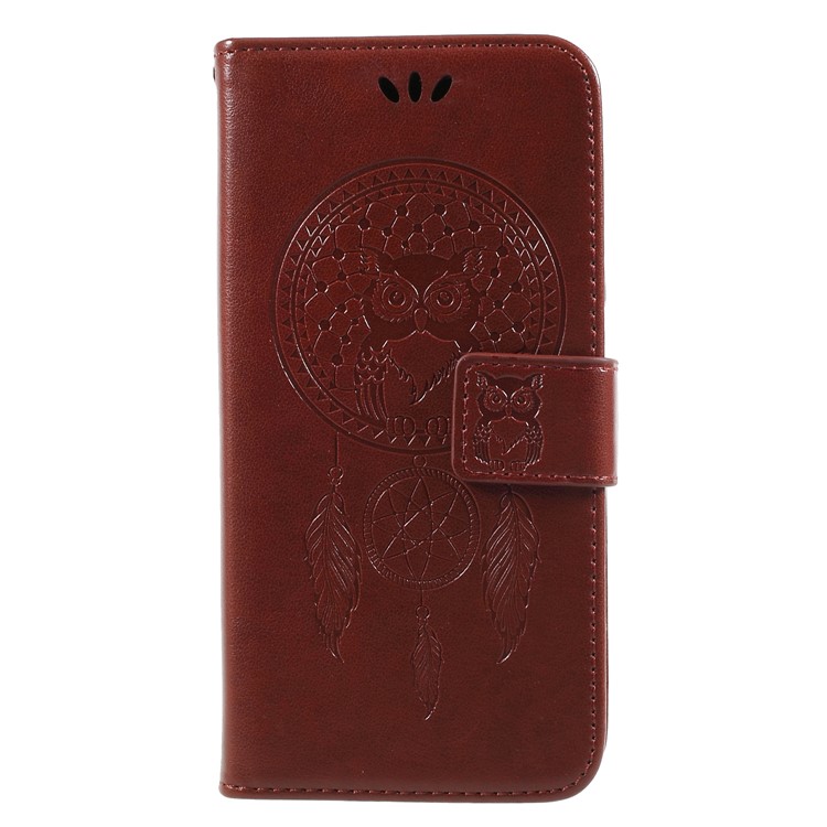 Imprint Owl Dream Catcher Leather Shell with Card Holder for Samsung Galaxy J5 (2017) EU Version/J5 Pro (2017) - Brown-3