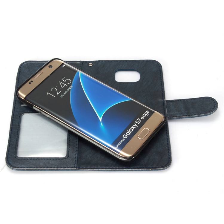 Detachable 2-in-1 Leather Wallet Cover + TPU Cell Phone Case for Samsung Galaxy S7 edge SM-G935 - Dark Blue-4