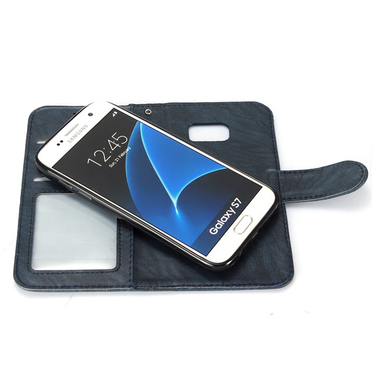 Detachable 2-in-1 Leather Wallet Cover Shell + TPU Back Case for Samsung Galaxy S7 G930 - Blue-9