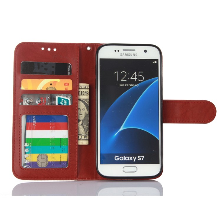 Detachable 2-in-1 Leather Wallet Cover Shell + TPU Back Phone Casing for Samsung Galaxy S7 G930 - Brown-3