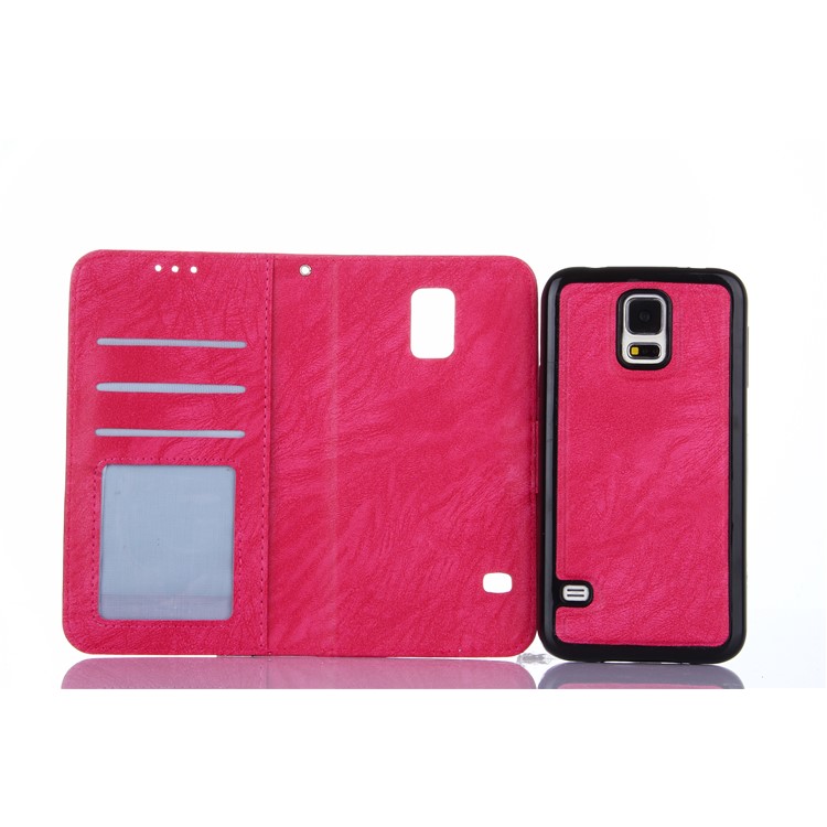 Detachable 2-in-1 PU Leather Wallet Cover + TPU Back Case for Samsung Galaxy S5 SM-G900 - Rose-4