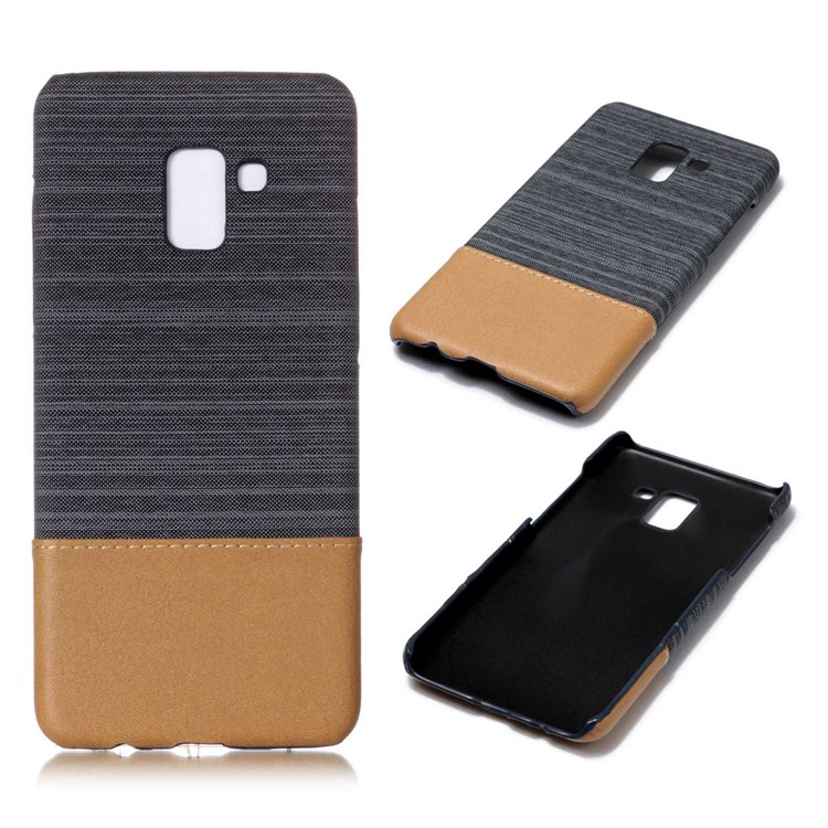 Canvas Leather Coated PC Case for Samsung Galaxy A8+ (2018) - Dark Grey-1