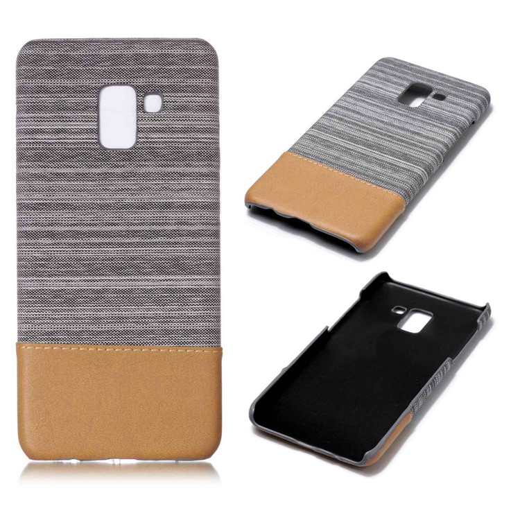 Canvas Leather Coated PC Mobile Phone Case for Samsung Galaxy A8+ (2018) - Light Grey-1