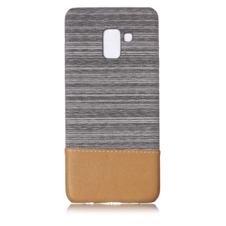 Canvas Leather Coated PC Mobile Phone Case for Samsung Galaxy A8+ (2018) - Light Grey-2