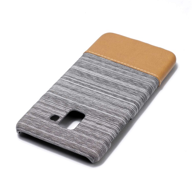 Canvas Leather Coated PC Mobile Phone Case for Samsung Galaxy A8+ (2018) - Light Grey-5