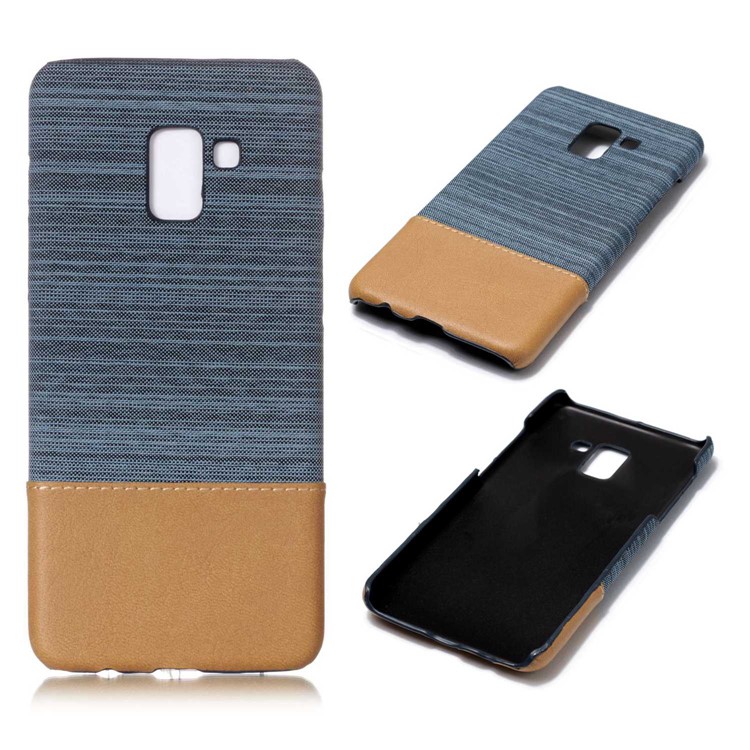 Canvas Leather Coated PC Protective Back Cover for Samsung Galaxy A8+ (2018) - Baby Blue-1