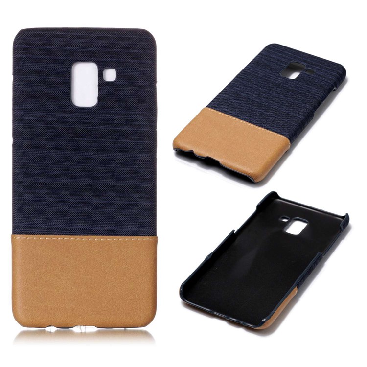 Canvas Leather Coated PC Phone Shell for Samsung Galaxy A8+ (2018) - Dark Blue-1