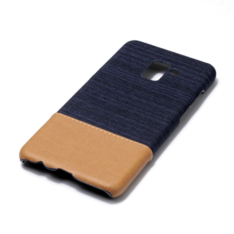 Canvas Leather Coated PC Phone Shell for Samsung Galaxy A8+ (2018) - Dark Blue-4