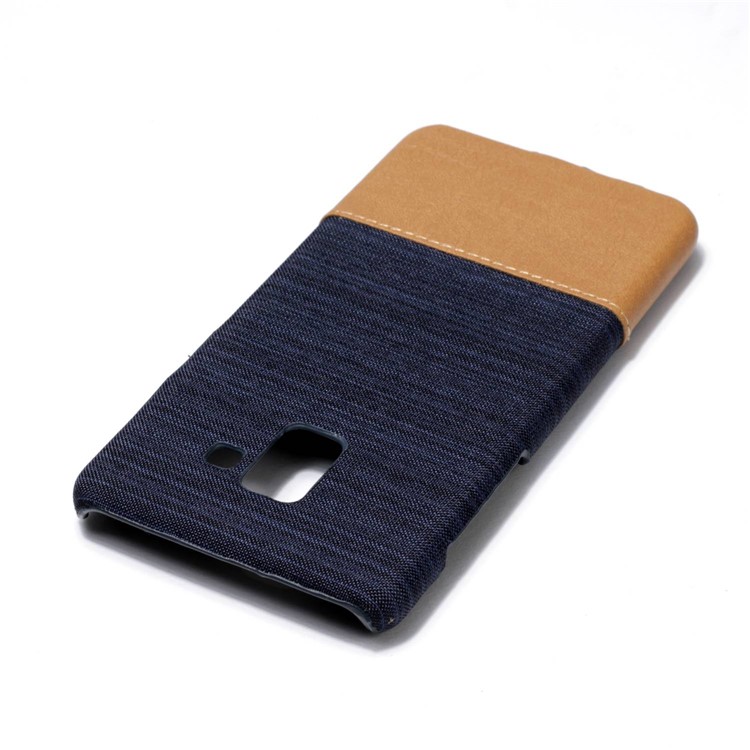 Canvas Leather Coated PC Phone Shell for Samsung Galaxy A8+ (2018) - Dark Blue-5